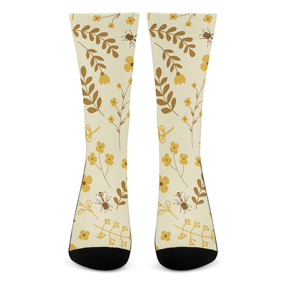 Flower Bee Pattern Print Crew Socks