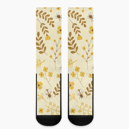 Flower Bee Pattern Print Crew Socks