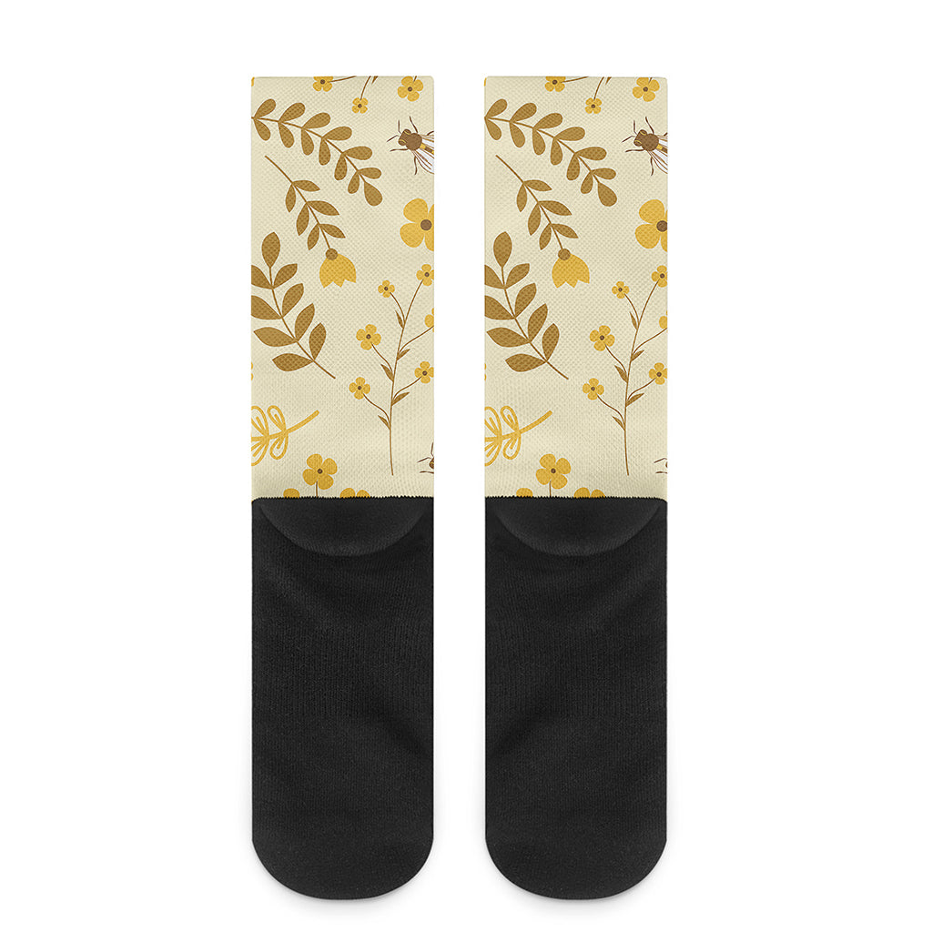 Flower Bee Pattern Print Crew Socks