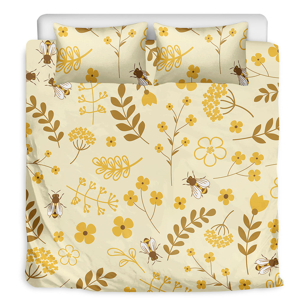 Flower Bee Pattern Print Duvet Cover Bedding Set