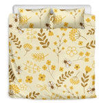 Flower Bee Pattern Print Duvet Cover Bedding Set