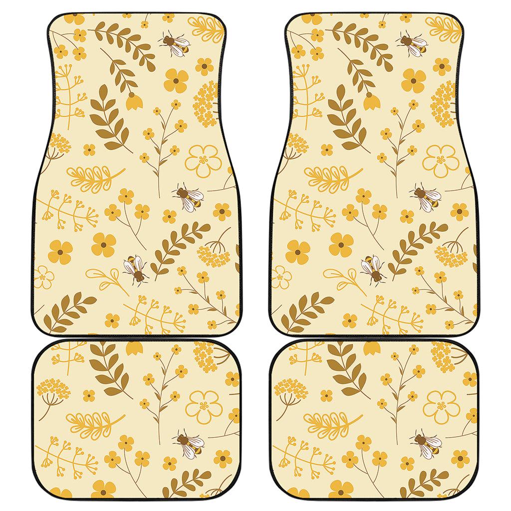 Flower Bee Pattern Print Front and Back Car Floor Mats