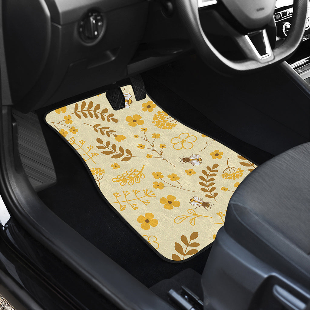 Flower Bee Pattern Print Front and Back Car Floor Mats