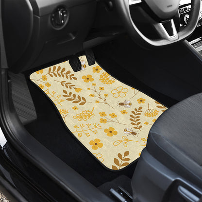 Flower Bee Pattern Print Front and Back Car Floor Mats