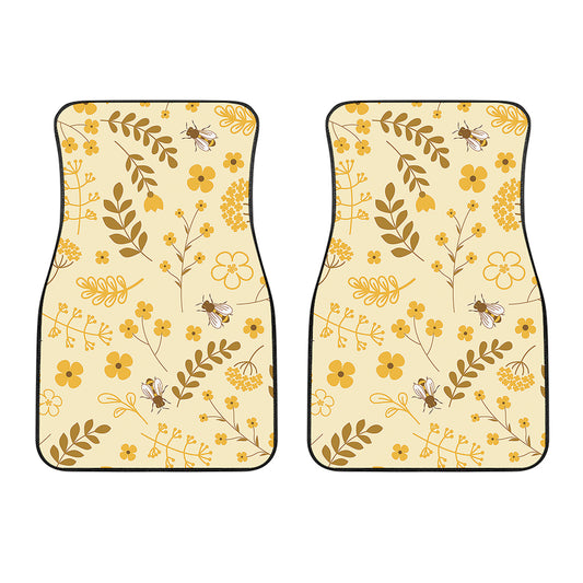 Flower Bee Pattern Print Front Car Floor Mats