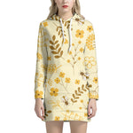 Flower Bee Pattern Print Hoodie Dress
