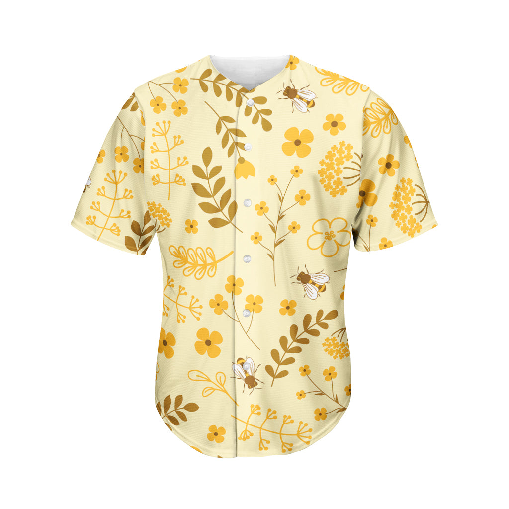 Flower Bee Pattern Print Men's Baseball Jersey