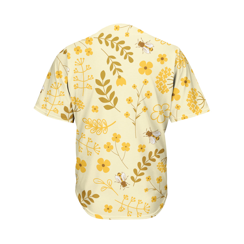 Flower Bee Pattern Print Men's Baseball Jersey