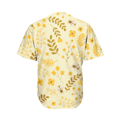 Flower Bee Pattern Print Men's Baseball Jersey