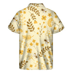 Flower Bee Pattern Print Men's Short Sleeve Shirt