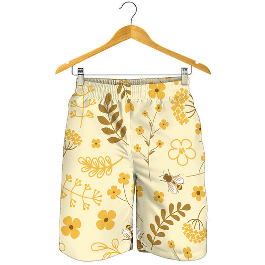 Flower Bee Pattern Print Men's Shorts
