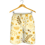 Flower Bee Pattern Print Men's Shorts