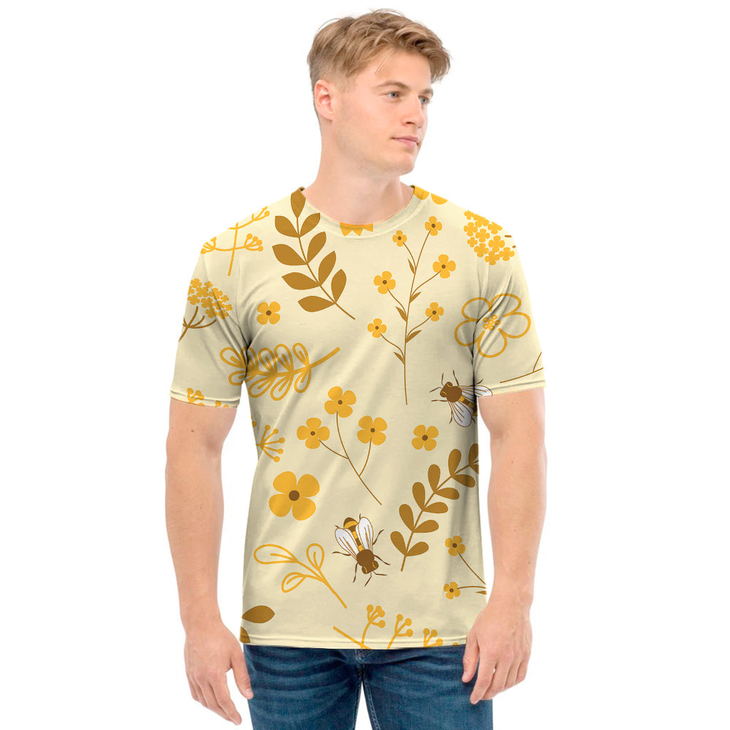 Flower Bee Pattern Print Men's T-Shirt