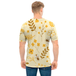 Flower Bee Pattern Print Men's T-Shirt