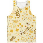 Flower Bee Pattern Print Men's Tank Top