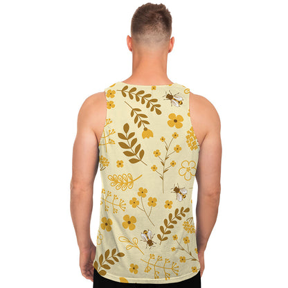 Flower Bee Pattern Print Men's Tank Top