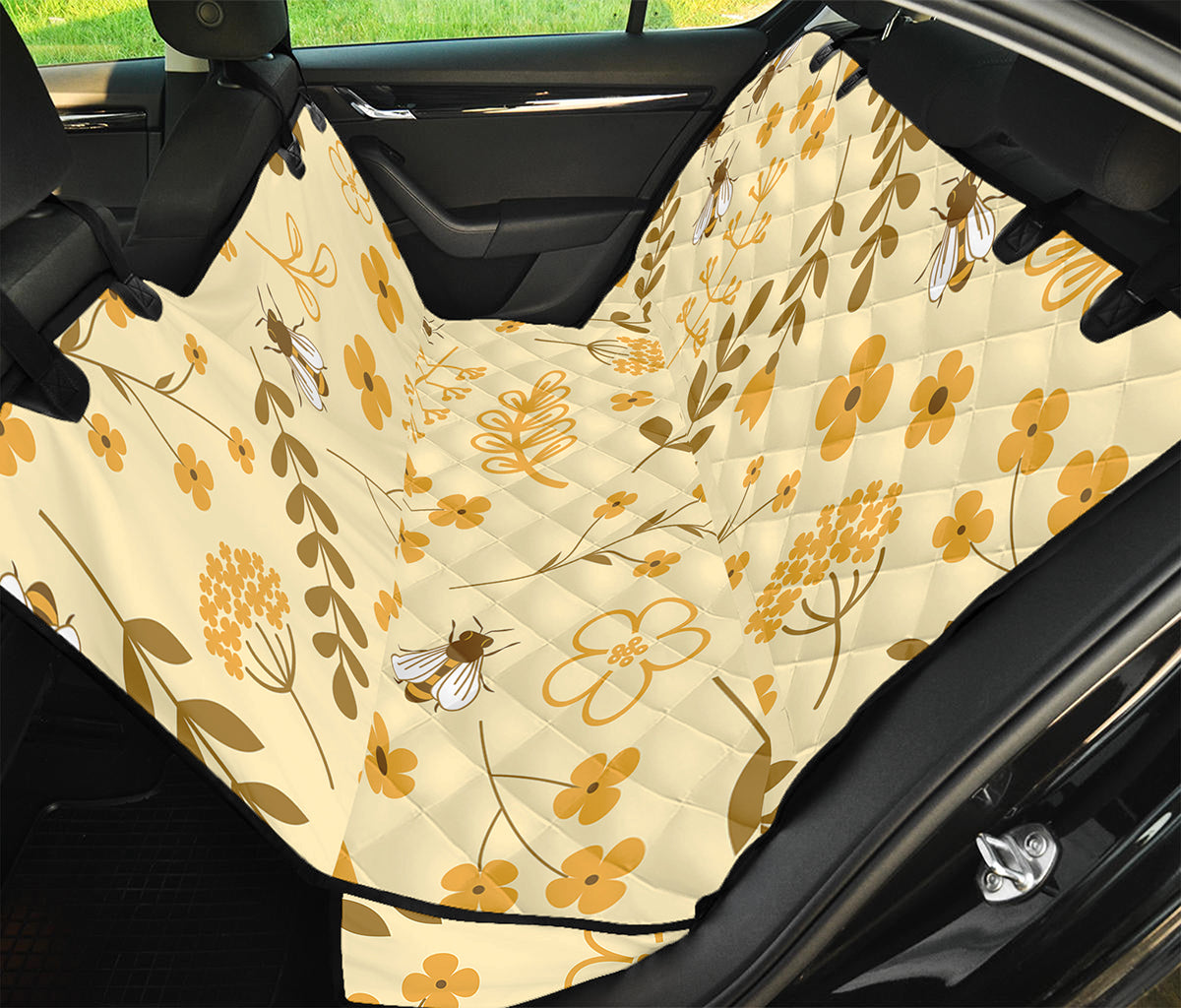 Flower Bee Pattern Print Pet Car Back Seat Cover