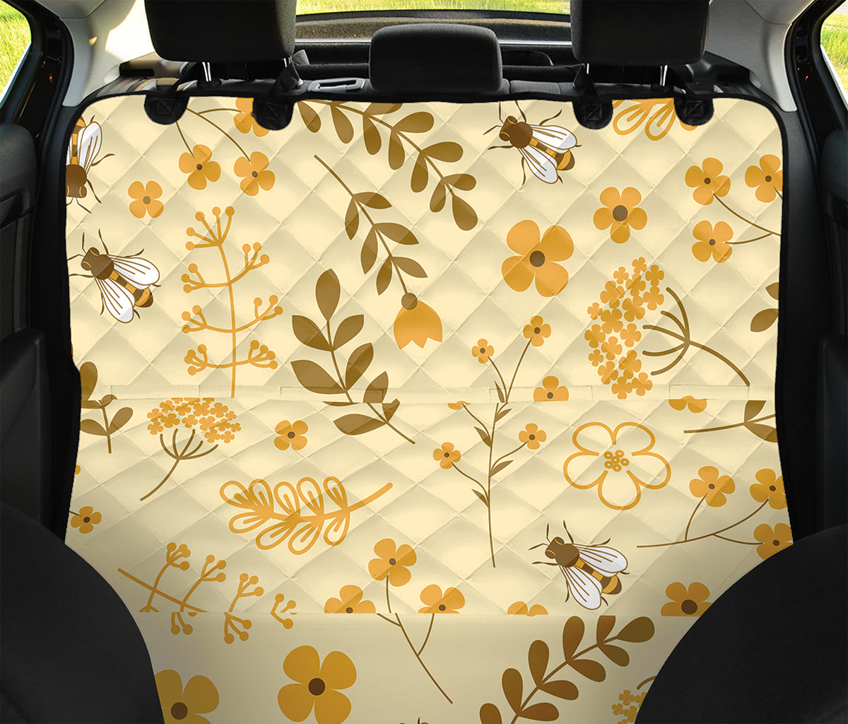 Flower Bee Pattern Print Pet Car Back Seat Cover