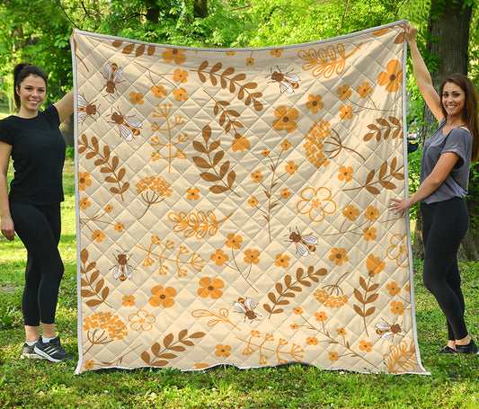 Flower Bee Pattern Print Quilt