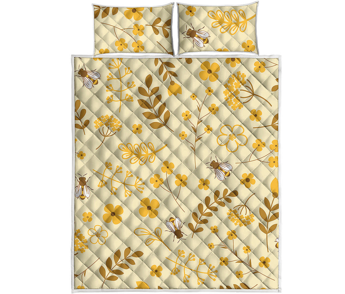 Flower Bee Pattern Print Quilt Bed Set