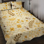 Flower Bee Pattern Print Quilt Bed Set