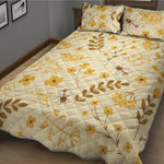 Flower Bee Pattern Print Quilt Bed Set