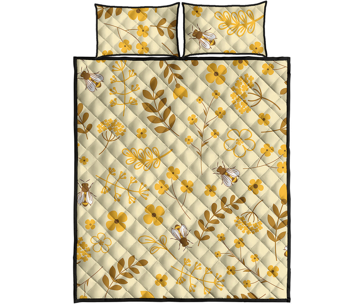 Flower Bee Pattern Print Quilt Bed Set