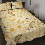 Flower Bee Pattern Print Quilt Bed Set