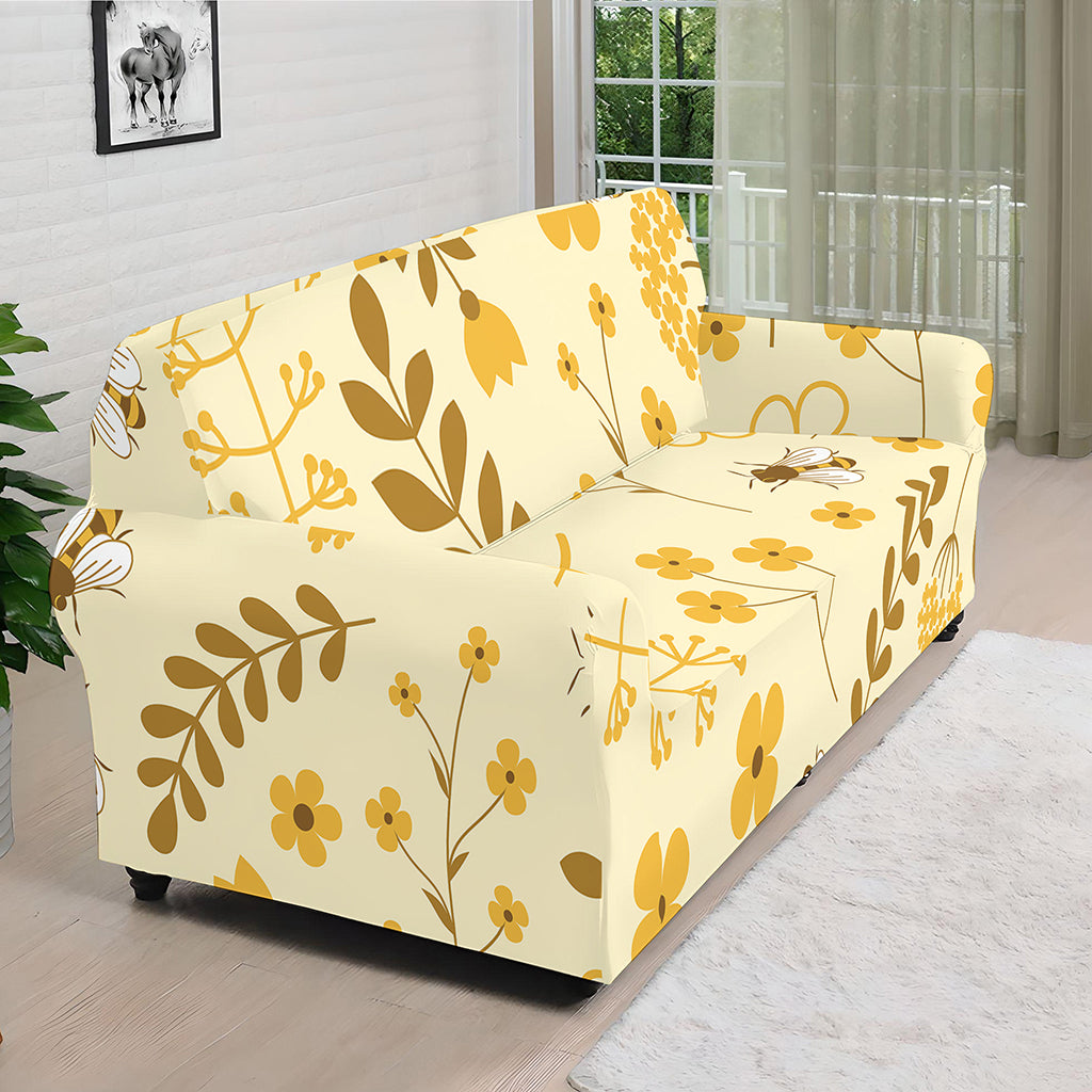 Flower Bee Pattern Print Sofa Cover