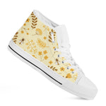 Flower Bee Pattern Print White High Top Shoes