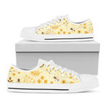 Flower Bee Pattern Print White Low Top Shoes