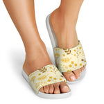 Flower Bee Pattern Print White Slide Sandals