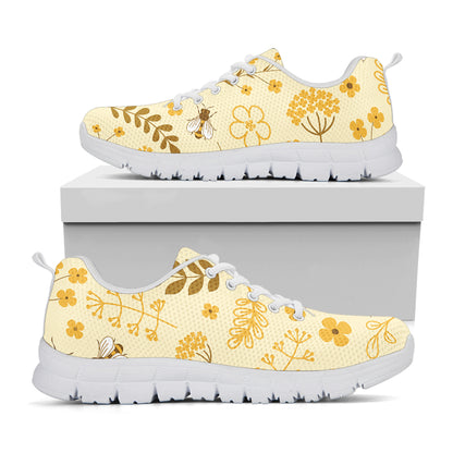 Flower Bee Pattern Print White Sneakers