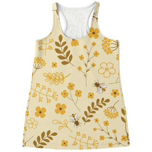 Flower Bee Pattern Print Women's Racerback Tank Top