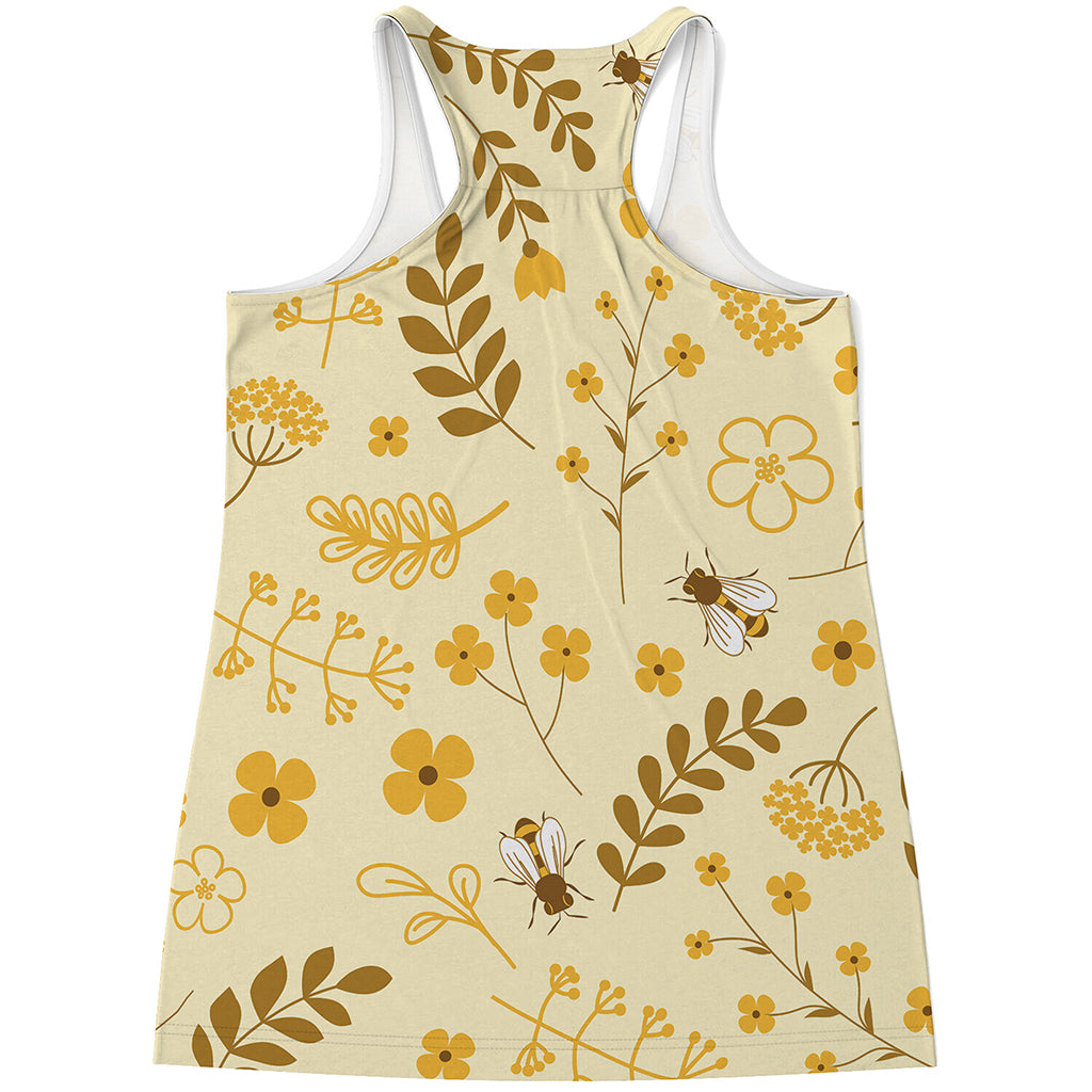 Flower Bee Pattern Print Women's Racerback Tank Top