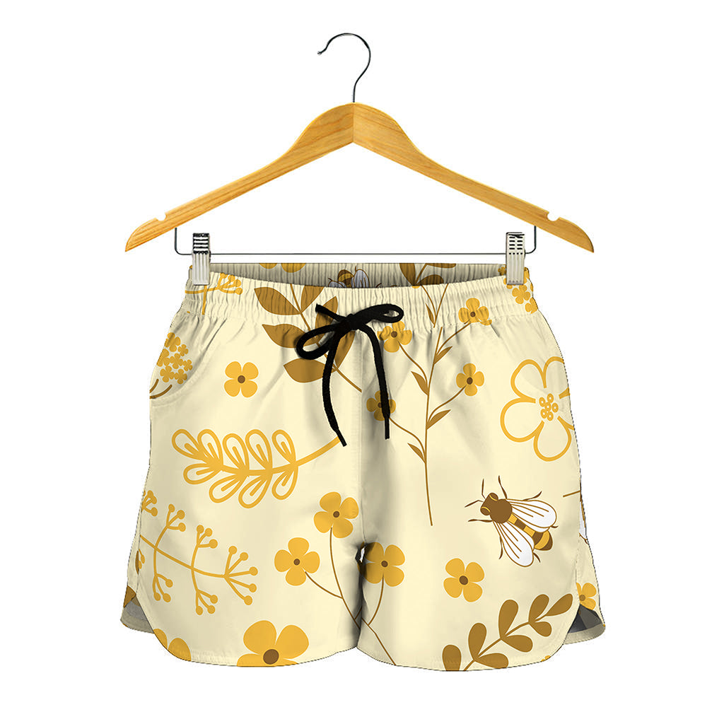 Flower Bee Pattern Print Women's Shorts