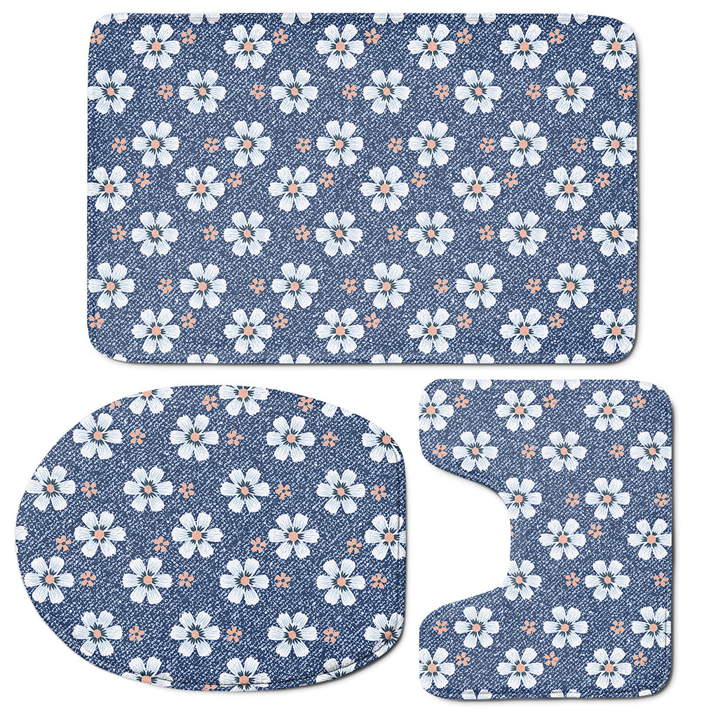 Flower Denim Jeans Pattern Print 3 Piece Bath Mat Set
