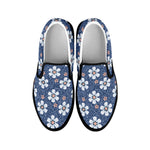 Flower Denim Jeans Pattern Print Black Slip On Shoes