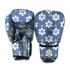 Flower Denim Jeans Pattern Print Boxing Gloves