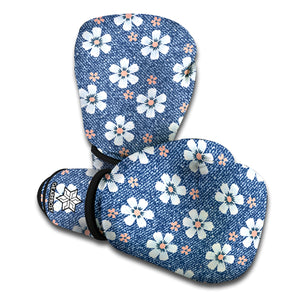 Flower Denim Jeans Pattern Print Boxing Gloves