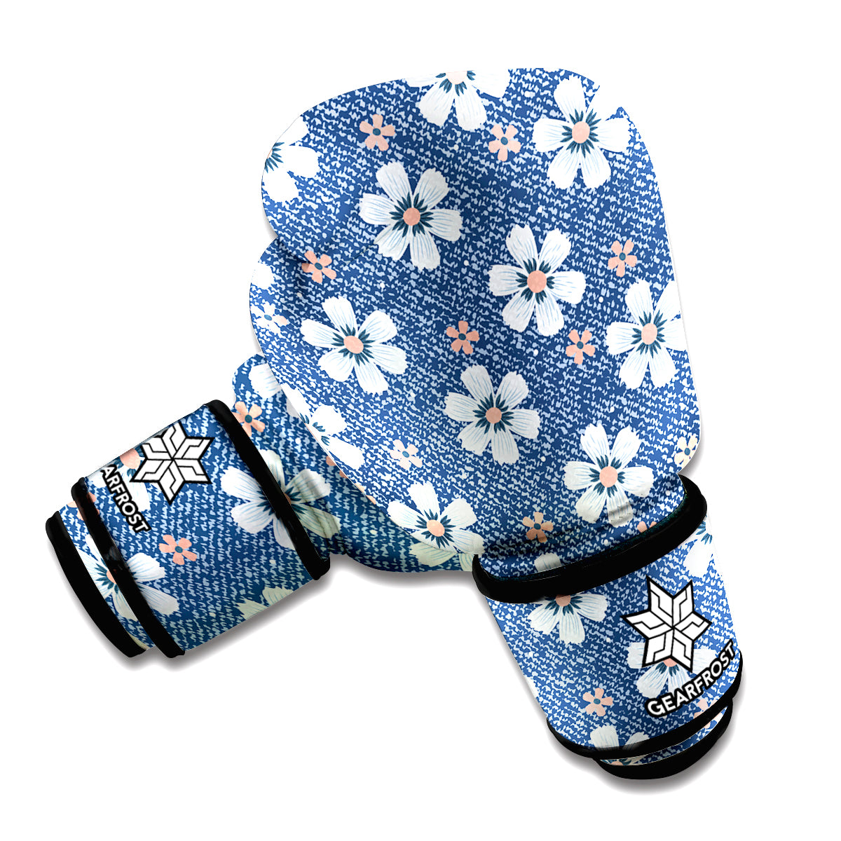 Flower Denim Jeans Pattern Print Boxing Gloves
