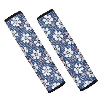 Flower Denim Jeans Pattern Print Car Seat Belt Covers