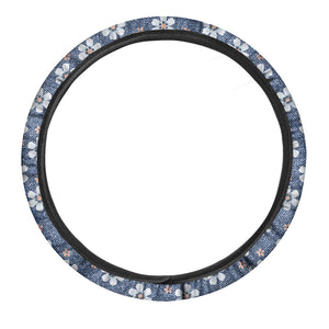 Flower Denim Jeans Pattern Print Car Steering Wheel Cover