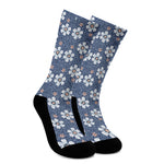 Flower Denim Jeans Pattern Print Crew Socks