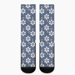 Flower Denim Jeans Pattern Print Crew Socks