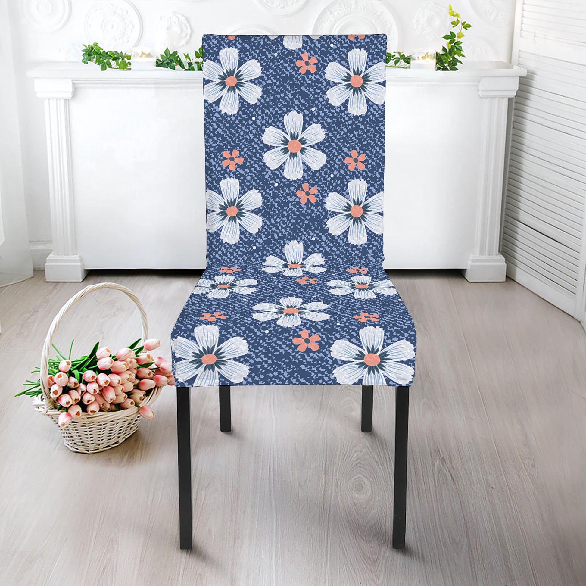 Flower Denim Jeans Pattern Print Dining Chair Slipcover