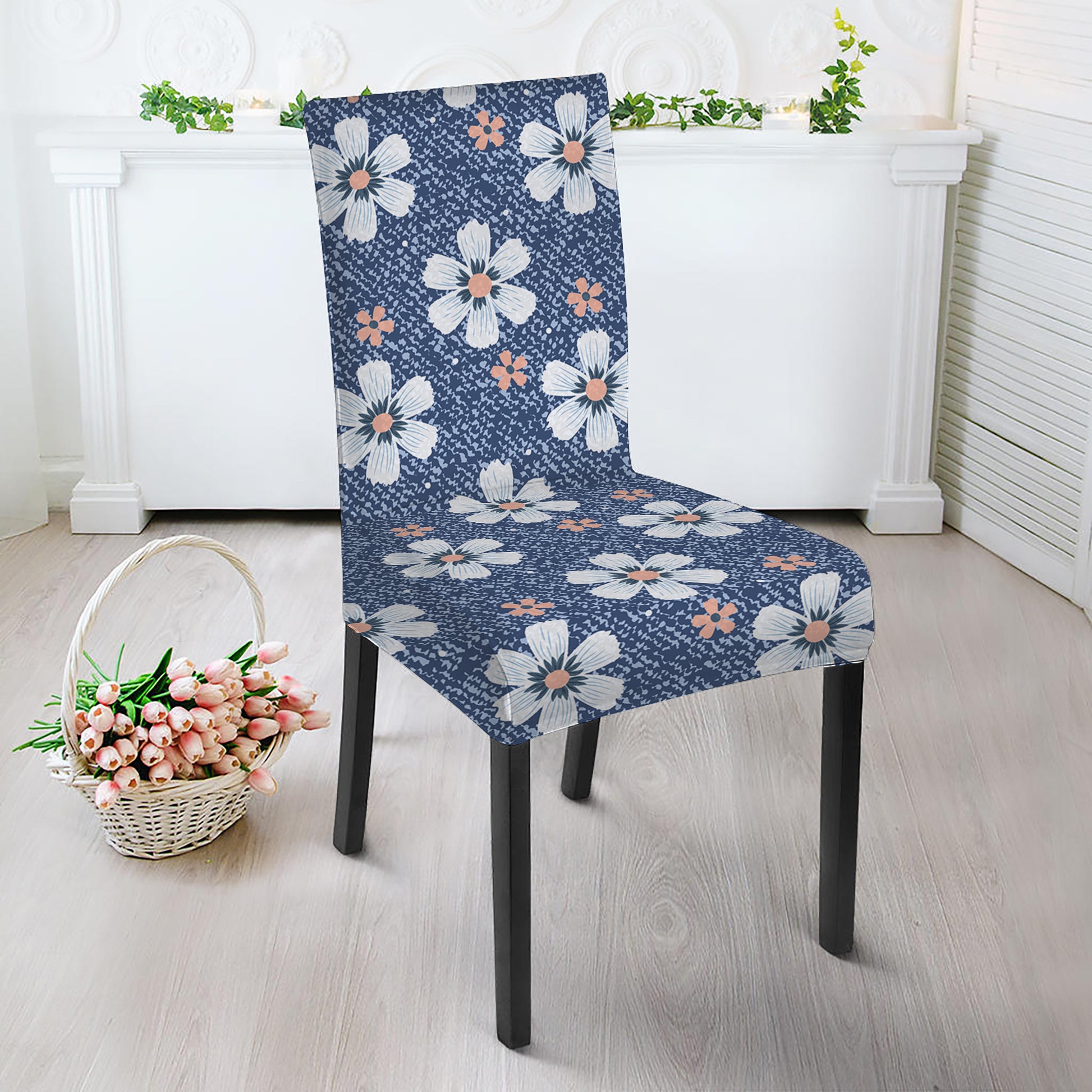 Flower Denim Jeans Pattern Print Dining Chair Slipcover