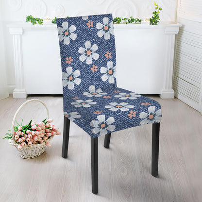Flower Denim Jeans Pattern Print Dining Chair Slipcover