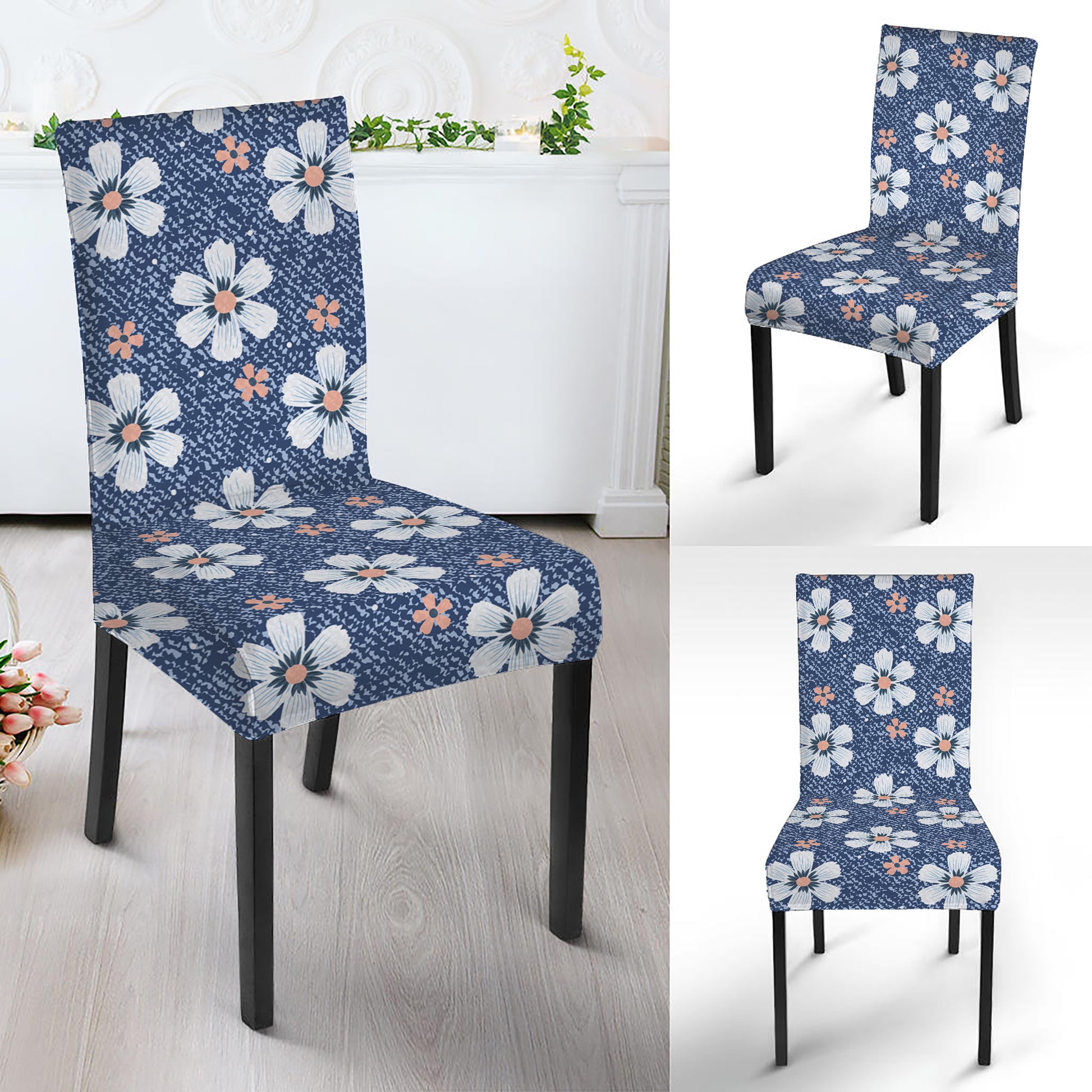 Flower Denim Jeans Pattern Print Dining Chair Slipcover