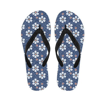 Flower Denim Jeans Pattern Print Flip Flops